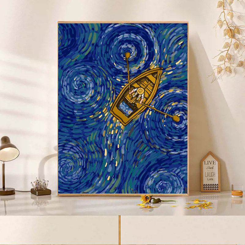 卡通星空下的梵高钻石绣2025新款满钻手工diy贴钻带相框十字绣,居家布艺,钻石绣,淘宝优惠券,粉丝福利购,淘宝优惠卷