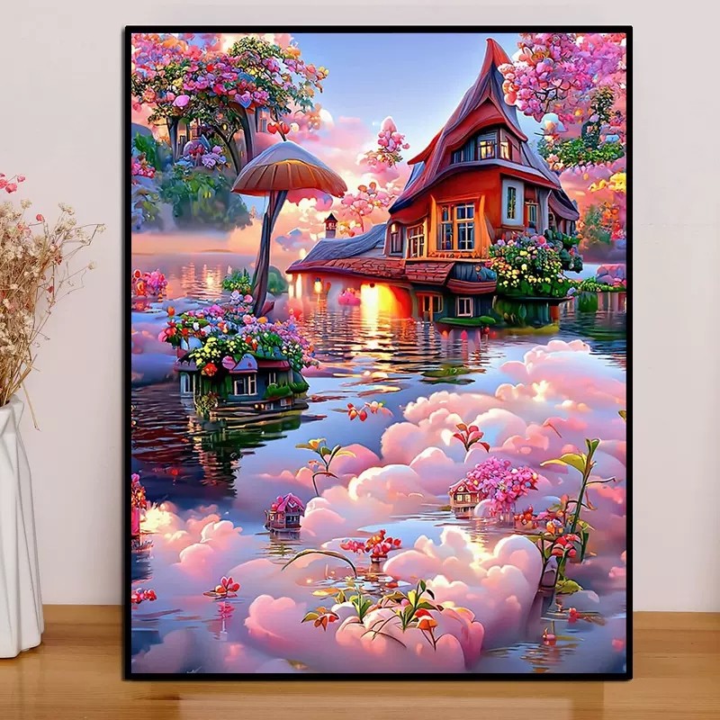 唯美梦幻水上小屋钻石画2025新款满钻手工diy贴钻带相框十字绣,居家布艺,钻石绣,淘宝优惠券,粉丝福利购,淘宝优惠卷