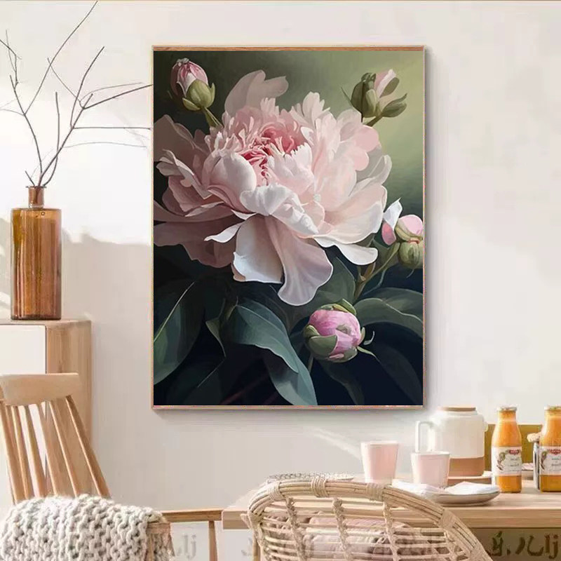 风景牡丹花十字绣2025新款5d满钻手工钻石贴画带相框客厅装饰画