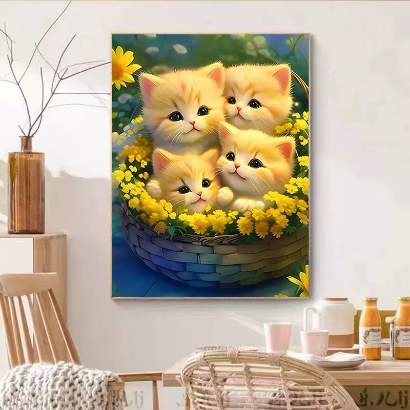 黄色治愈小猫咪十字绣2025新款满钻手工5d钻石贴画带框卧室十字绣,居家布艺,钻石绣,淘宝优惠券,粉丝福利购,淘宝优惠卷