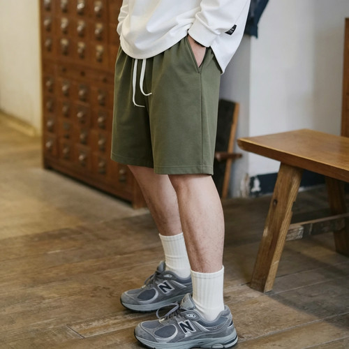 壹番ICHIBAN 日系莫兰迪毛圈短裤夏季盐系百搭潮流宽松休闲卫裤