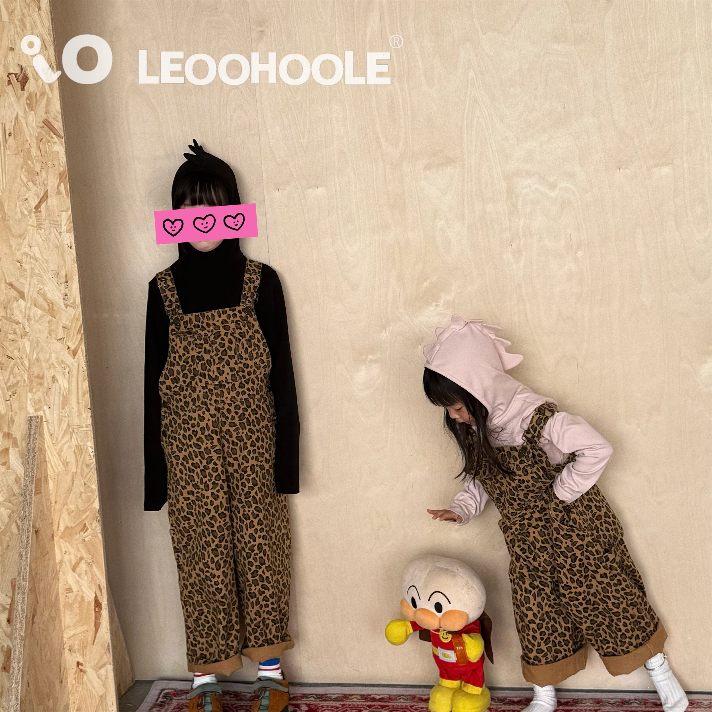 LEOOHOOLE | 哦哦乐  qiao可爱时髦豹纹松垮背带裤图片