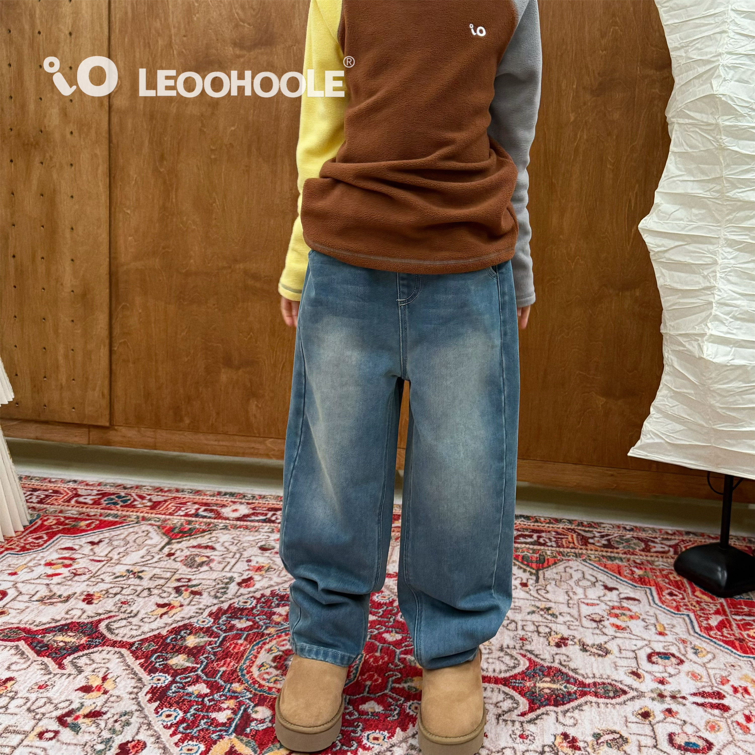 LEOOHOOLE | 哦哦乐 美式复古酵洗环保褪色抓绒柔软直筒牛仔裤,童装/婴儿装/亲子装,儿童牛仔裤,淘宝优惠券,粉丝福利购,淘宝优惠卷