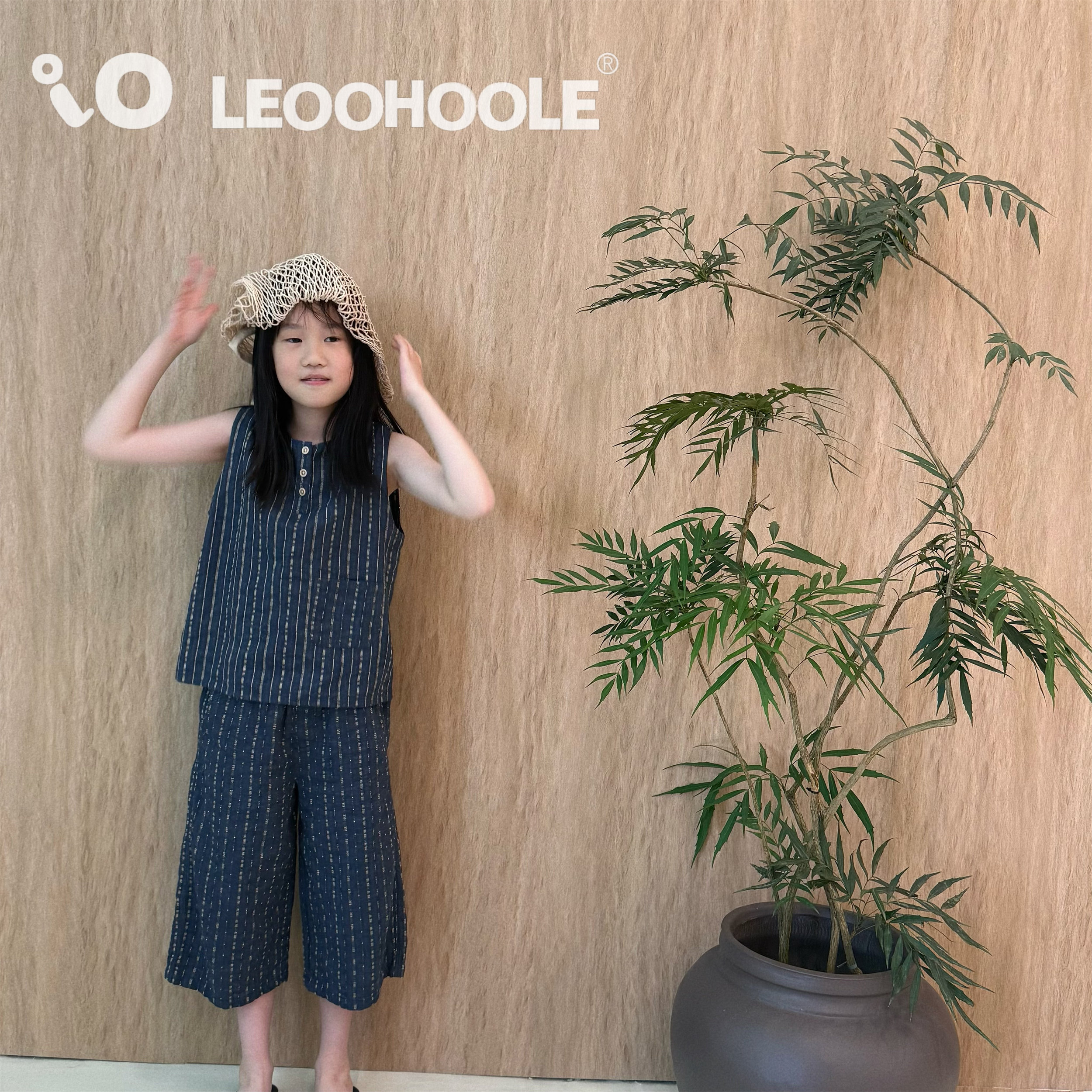 LEOOHOOLE | 哦哦乐 限定有机棉汉麻肌理感日系条纹背心+直筒裤,童装/婴儿装/亲子装,套装,淘宝优惠券,粉丝福利购,淘宝优惠卷