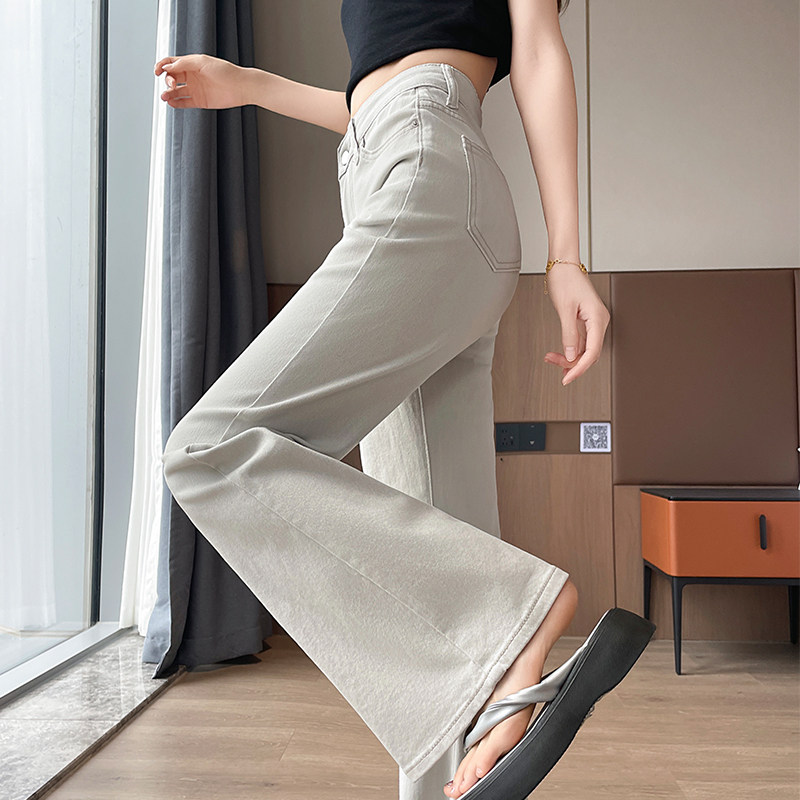 星空灰微喇叭牛仔裤女宽松阔腿裤图片