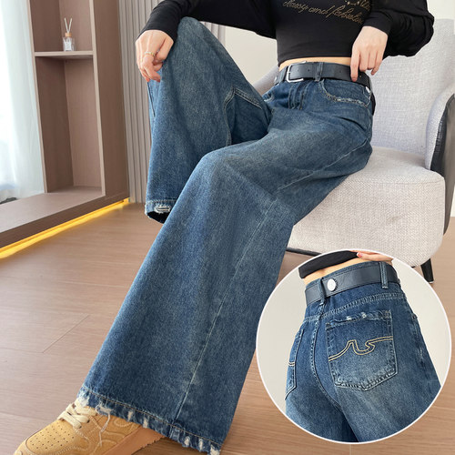 超火复古美式阔腿牛仔裤