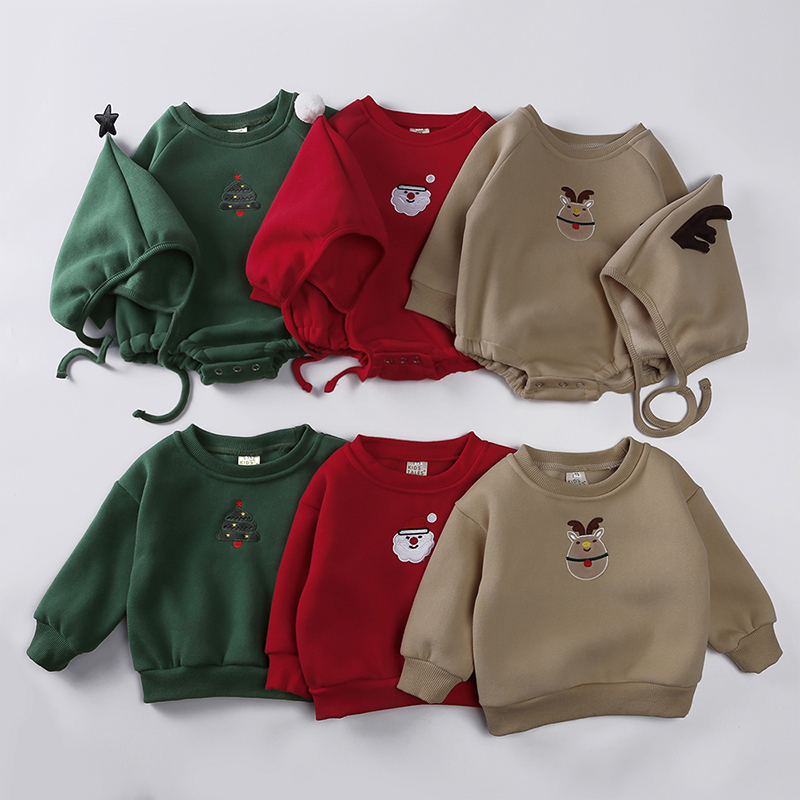 圣诞节童装小童卫衣秋冬款上衣洋气男女宝宝衣服婴儿爬服连体衣