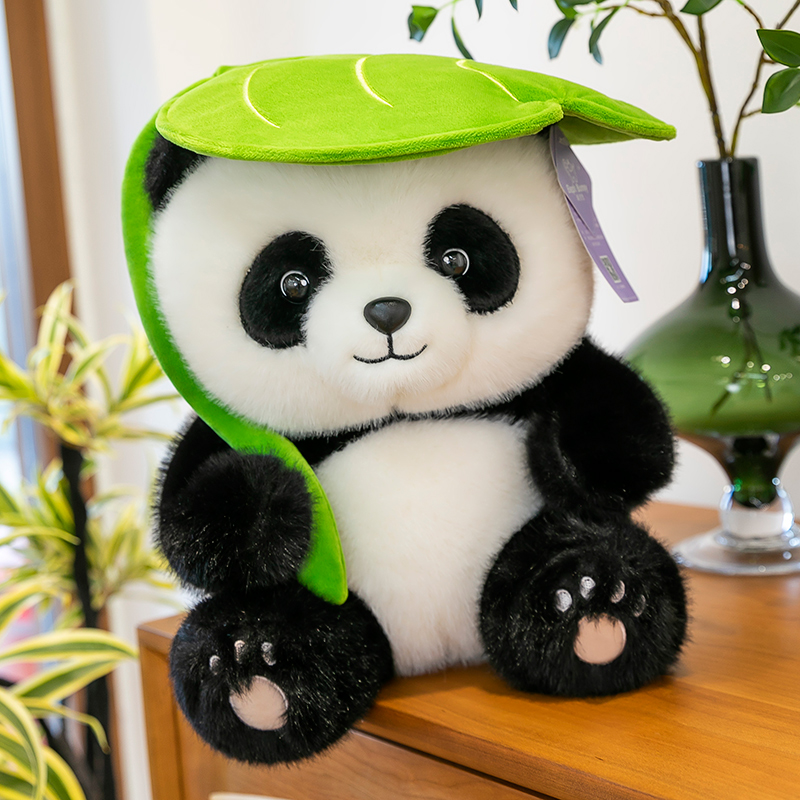可爱荷叶熊猫公仔成都动物园纪念品打伞树叶黑白熊猫儿童抱抱熊女