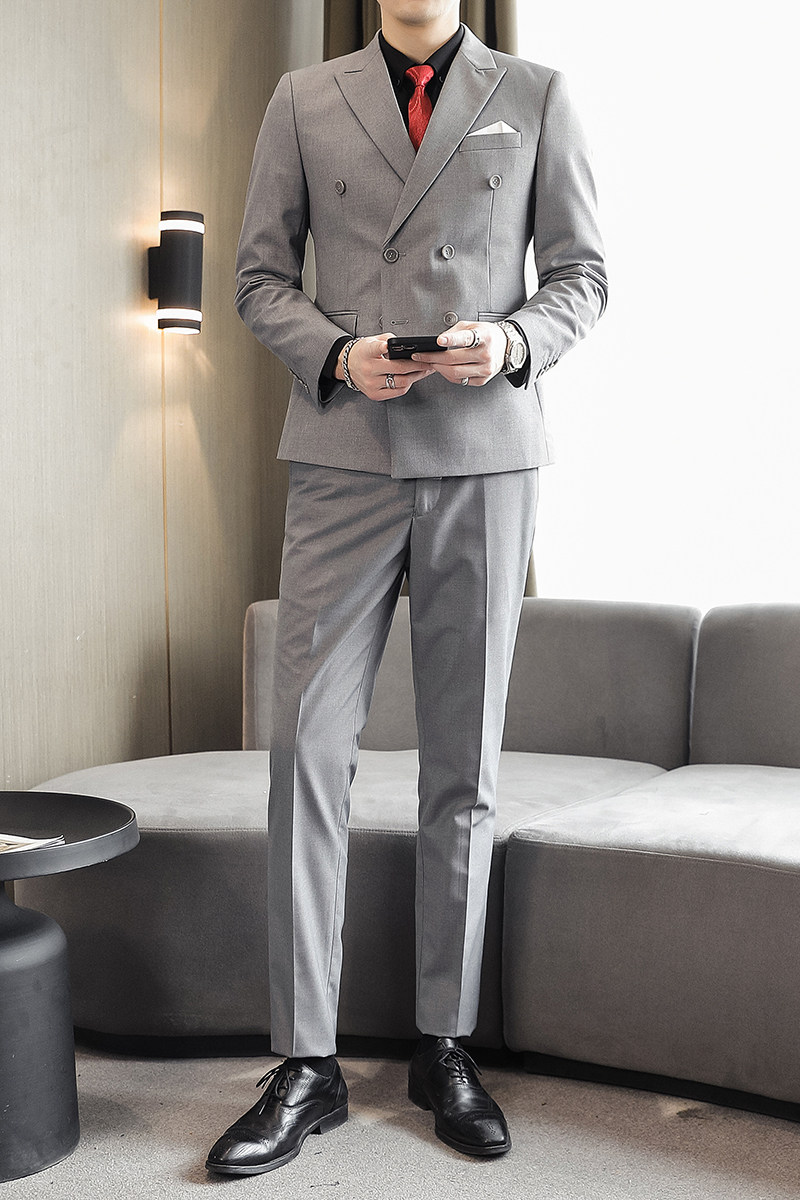 主推款模特男士大码西服三件套双排扣10个色外贸跨境7110灰色p188,男装西服,星座1616