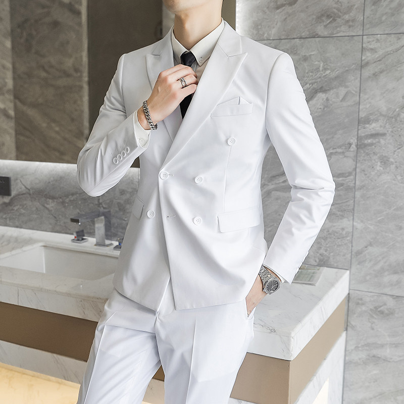 主推款模特男士大码西服三件套双排扣10个色外贸跨境7110白色p188,男装西服,星座1616