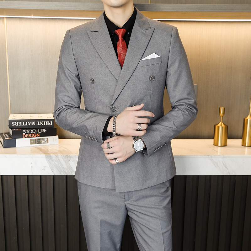 主推款模特男士大码西服三件套双排扣10个色外贸跨境7110灰色p188,男装西服,星座1616