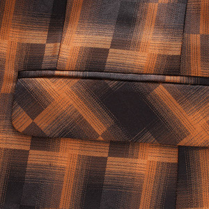 主推男士镂空修身格子主持西服三件套外贸跨境717橘色p235图片
