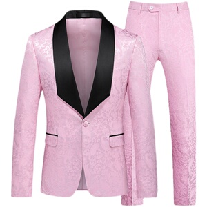 长期主推男士大码西服两件套纯色镂空外贸跨境988粉色p190图片