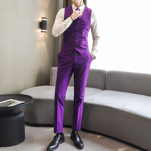 长期主推款男士大码马甲两件套10个色外贸跨境MJ711紫色p100图片
