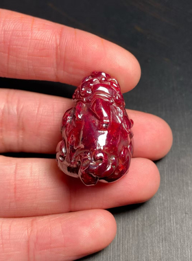 天然原矿全透朱砂貔貅吊坠全玉化料子雕刻而成挂件送领导首选