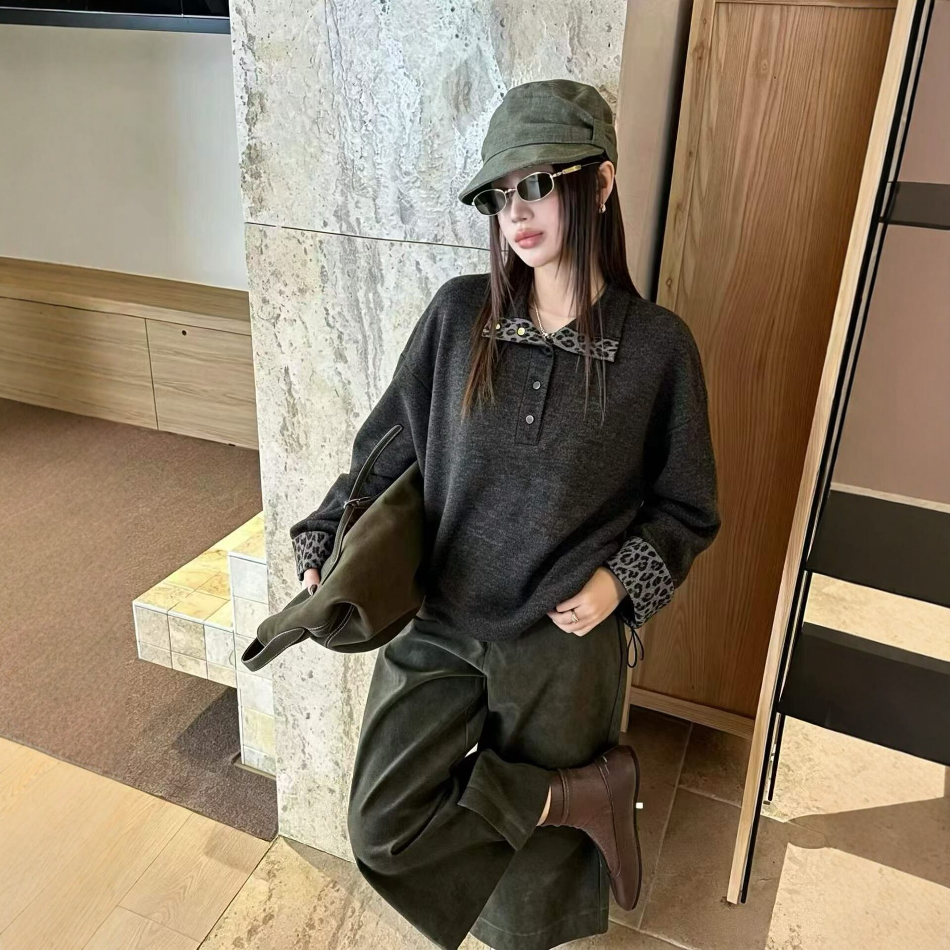 抽绳半开翻领卫衣外套女2026新款
