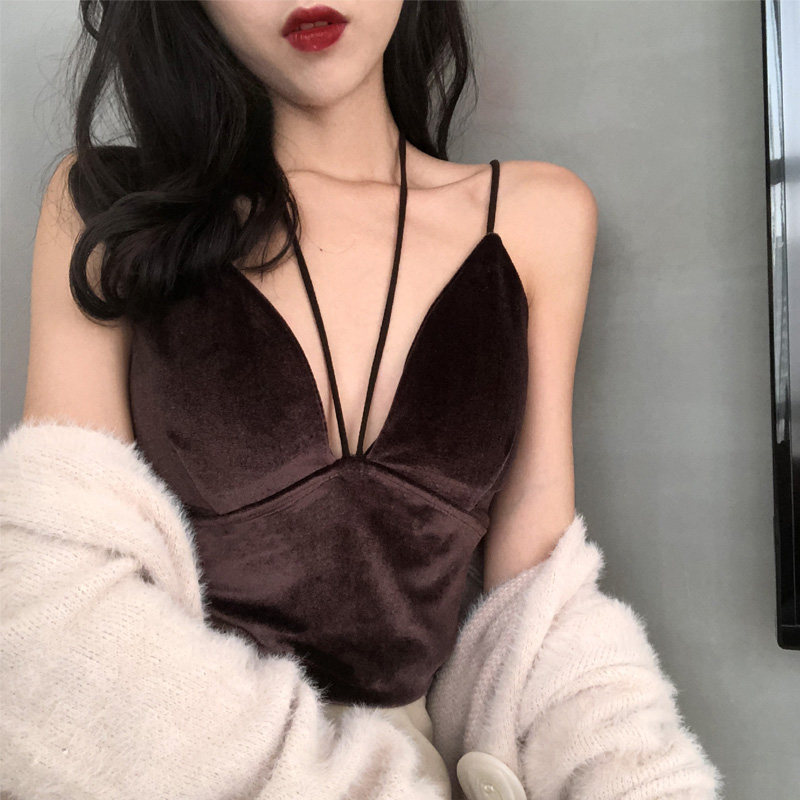 voqo欧洲站2018秋季新款性感金丝绒吊带内衣美胸背心