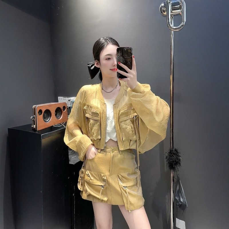 工装夹克洋气欧根纱小香风外套女