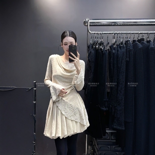 交叉领不规则长袖t恤女2025新款秋季欧洲站新中式国风上衣女高端