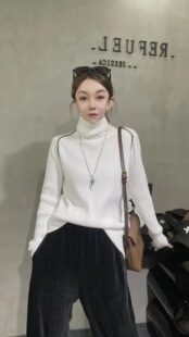 欧洲站2023秋冬新款女时尚重工插肩袖洋气百搭高领套头针织衫毛衣
