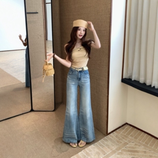 ZM1891喇叭牛仔裤女2026夏季新款欧洲站配腰包洗水宽松阔腿裤潮
