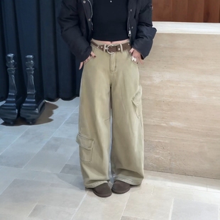 欧洲站口袋宽松阔腿裤 冬季 潮 女2025新款 ZM.egg高端加绒加厚牛仔裤