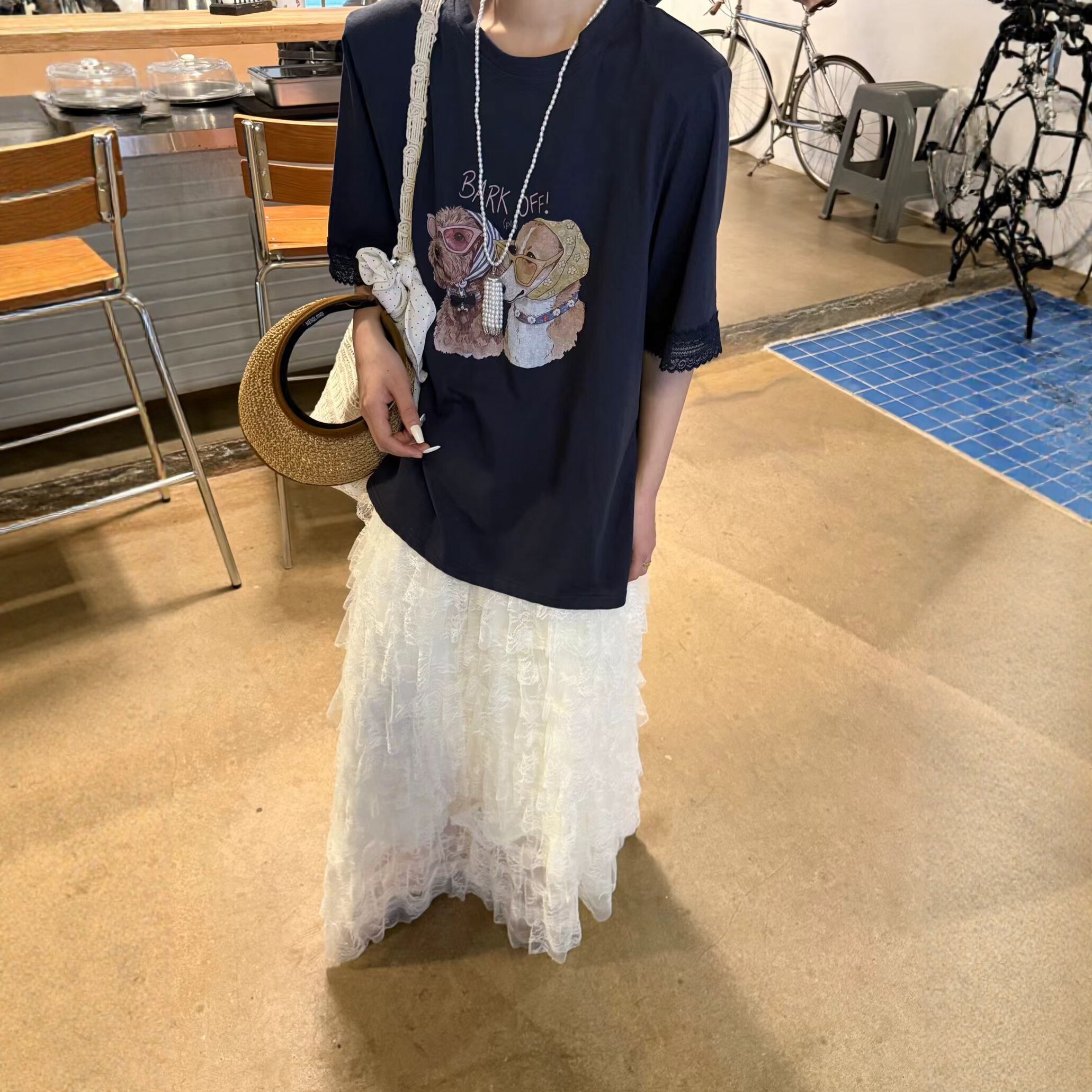 韩系小狗印花正肩短袖T恤女2026新款夏季欧洲站慵懒风百搭上衣潮