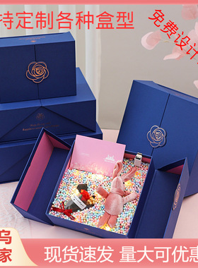 创意双开翻盖蓝色高级感礼物盒节日礼品包装盒口红香水可乐礼盒子