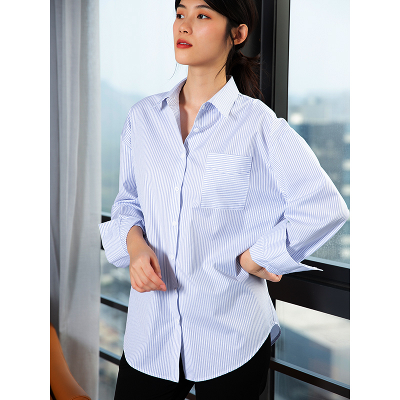 叠穿竖条纹内搭港风打底盐系衬衣