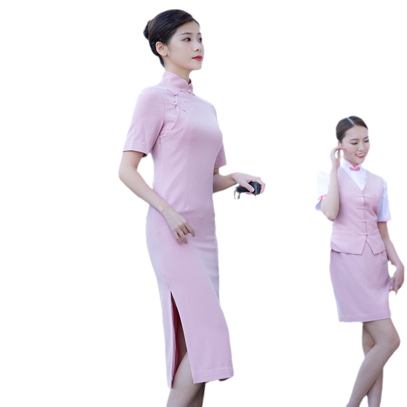 新中式职业套装旗袍连衣裙女气质高端售楼美容院医美珠宝店工作服