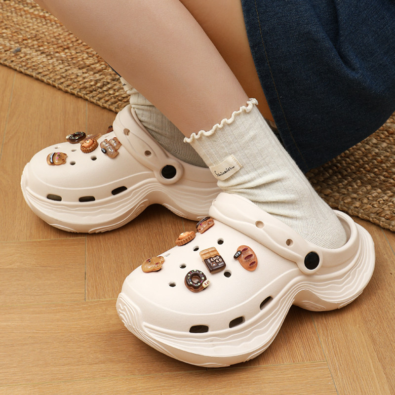 厚底洞洞鞋女夏季新款踩屎感eva防滑小个子增高沙滩包头DIY凉拖鞋