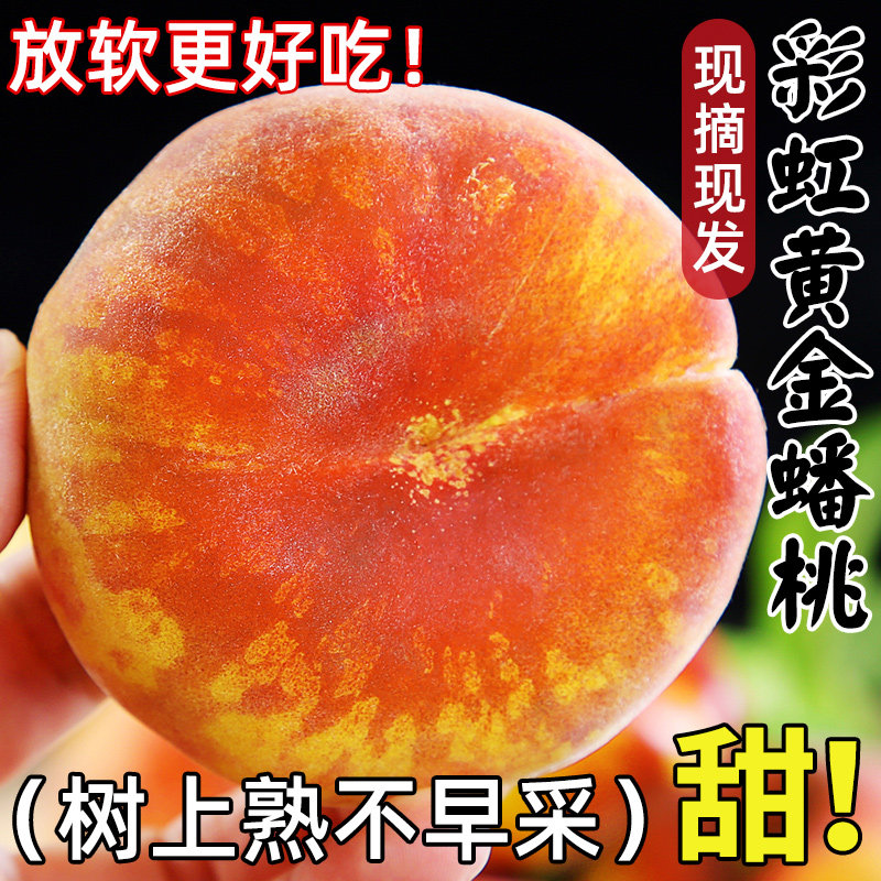 彩虹黄心毛蟠桃5斤黄金桃子新鲜水果当季黄肉潘桃甜蜜桃扁桃包邮