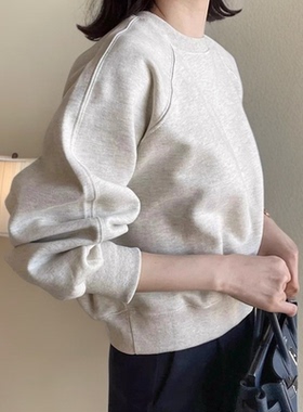 华棉灰色长袖卫衣女秋冬新款巨好看加绒加厚宽松百搭美式短款上衣