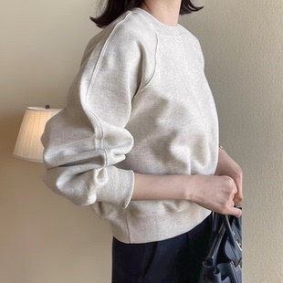 华棉灰色长袖卫衣女秋冬新款巨好看加绒加厚宽松百搭美式短款上衣