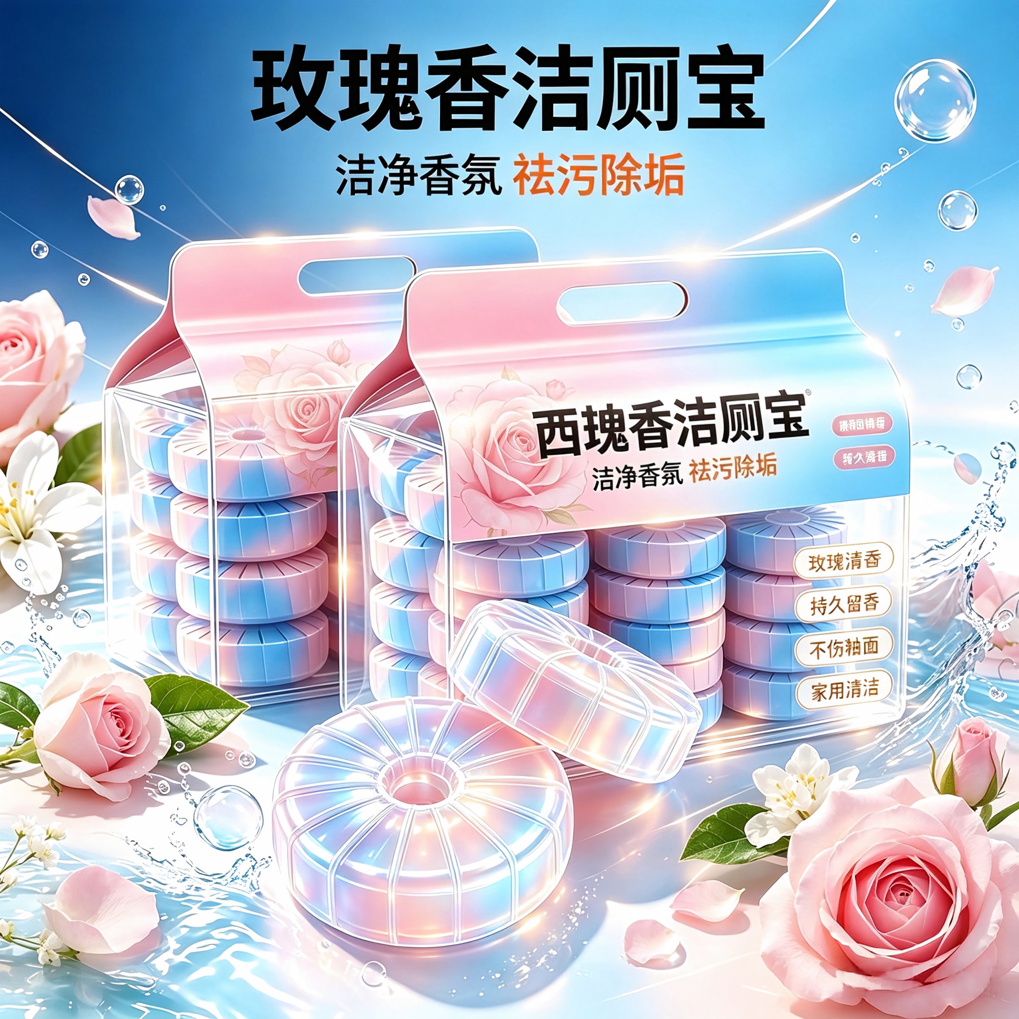大块耐用玫瑰香洁厕宝除垢除味