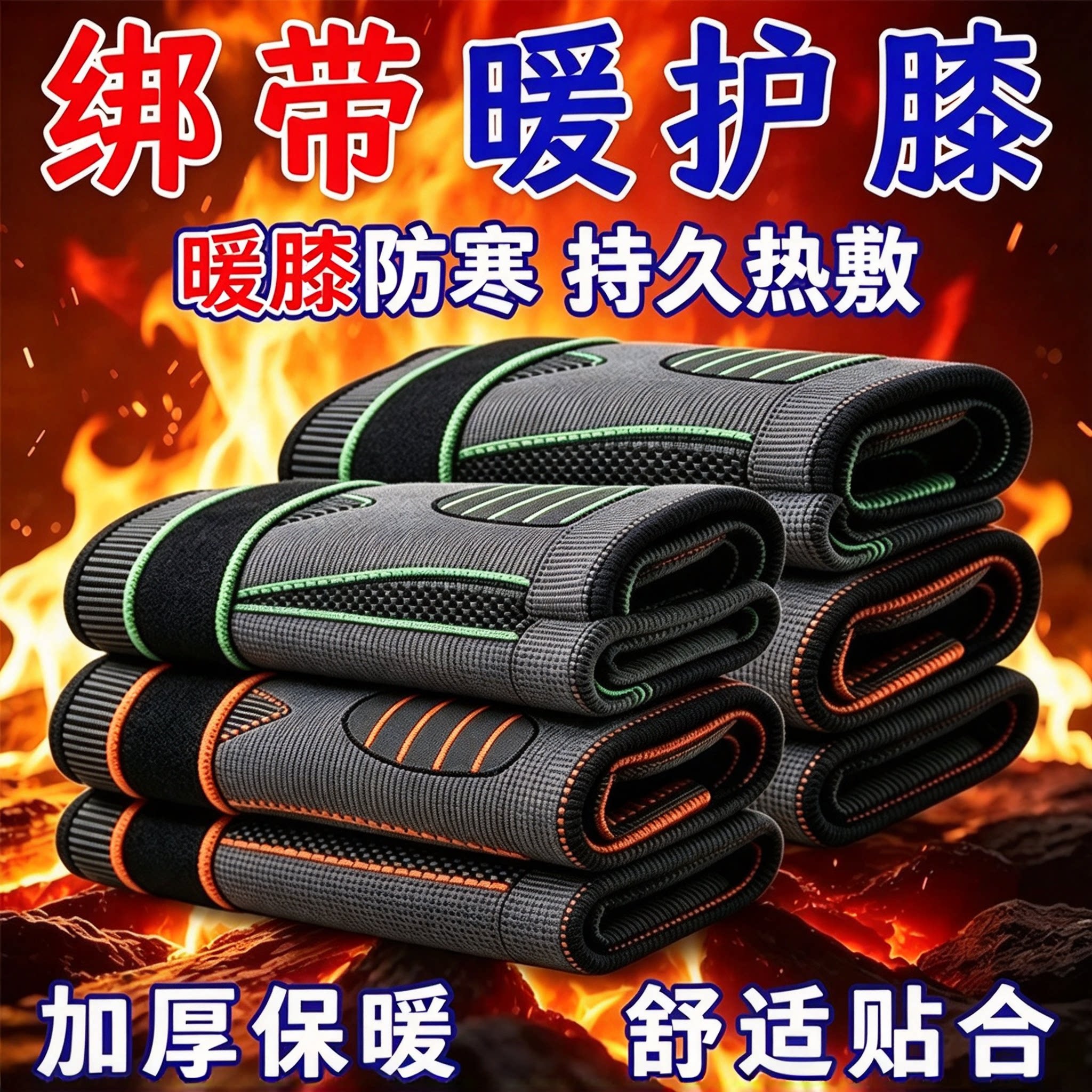 3双艾草护膝老人御寒保暖护膝盖子袜套护膝贴绑带防滑运动型加厚