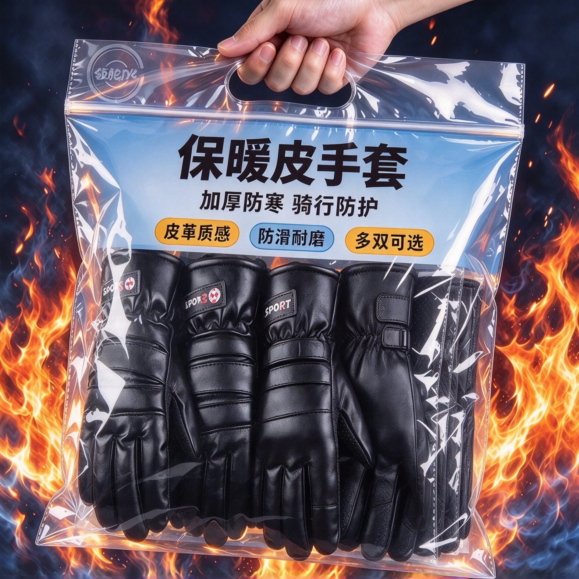 男士PU皮加绒保暖触屏手套
