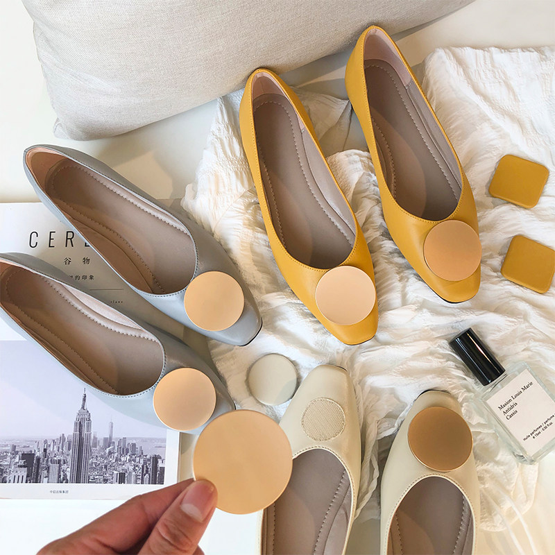 Square buckle Shallow mouth Square Single shoes 2019 A summer Versatile Flat bottom genuine leather Grandma shoes soft sole Retro comfortable Soft leatherin the Women's Shoes, Low shoes  category - from Buy2taobao.com to provide professional Taobao agent buy service