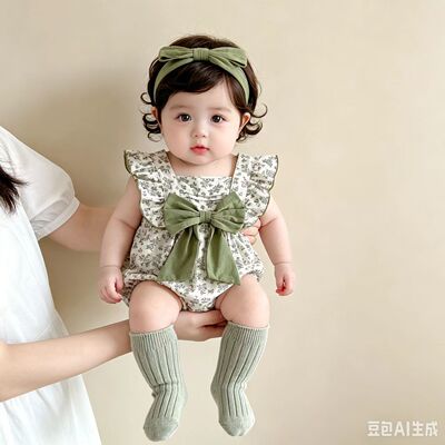 夏季薄款纯棉女宝宝碎花连体衣