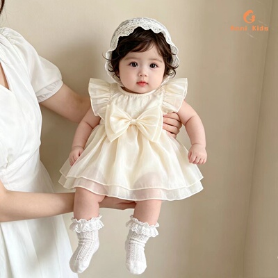 夏季薄款女宝宝飞袖礼服哈衣裙