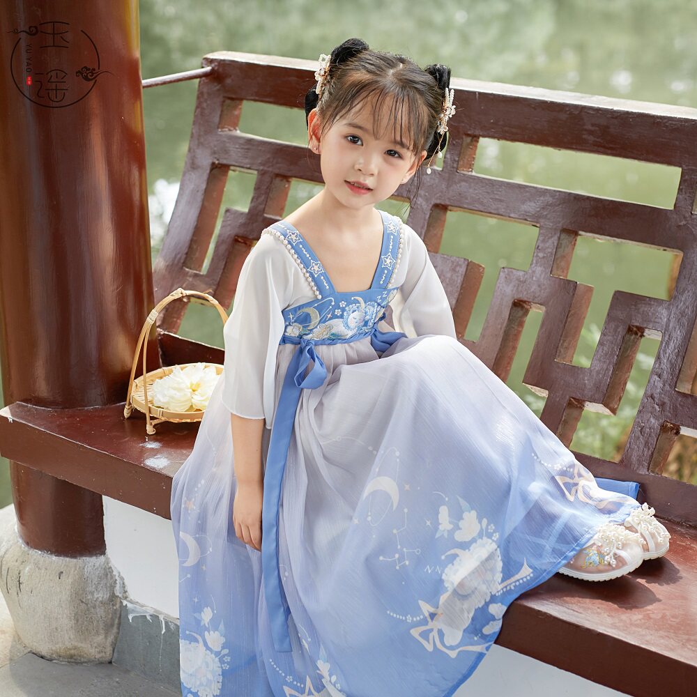 玉谣·睡睡熊女童汉服夏款吊带露背装仙女唐装古风超仙连衣裙新款