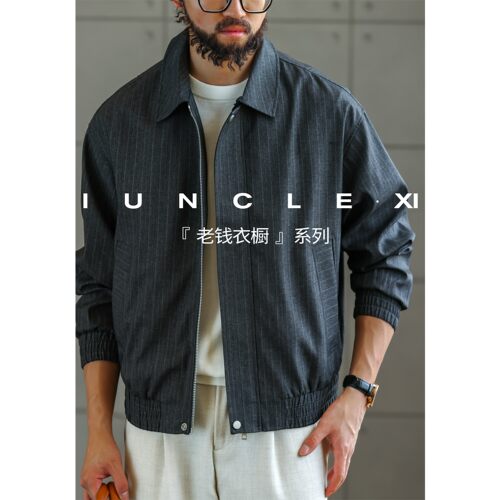 IUNCLEXI/喜叔【老钱衣橱】26秋季新款暗纹肌理感夹克男翻领外套
