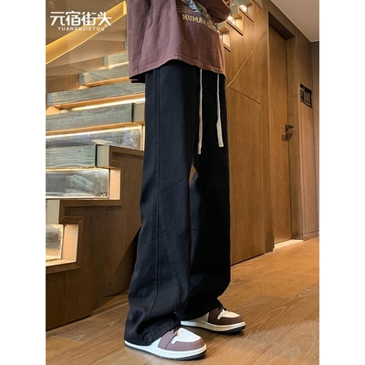 弯刀微喇牛仔裤男款夏季美式高街阔腿百搭裤子直筒黑色喇叭裤男生