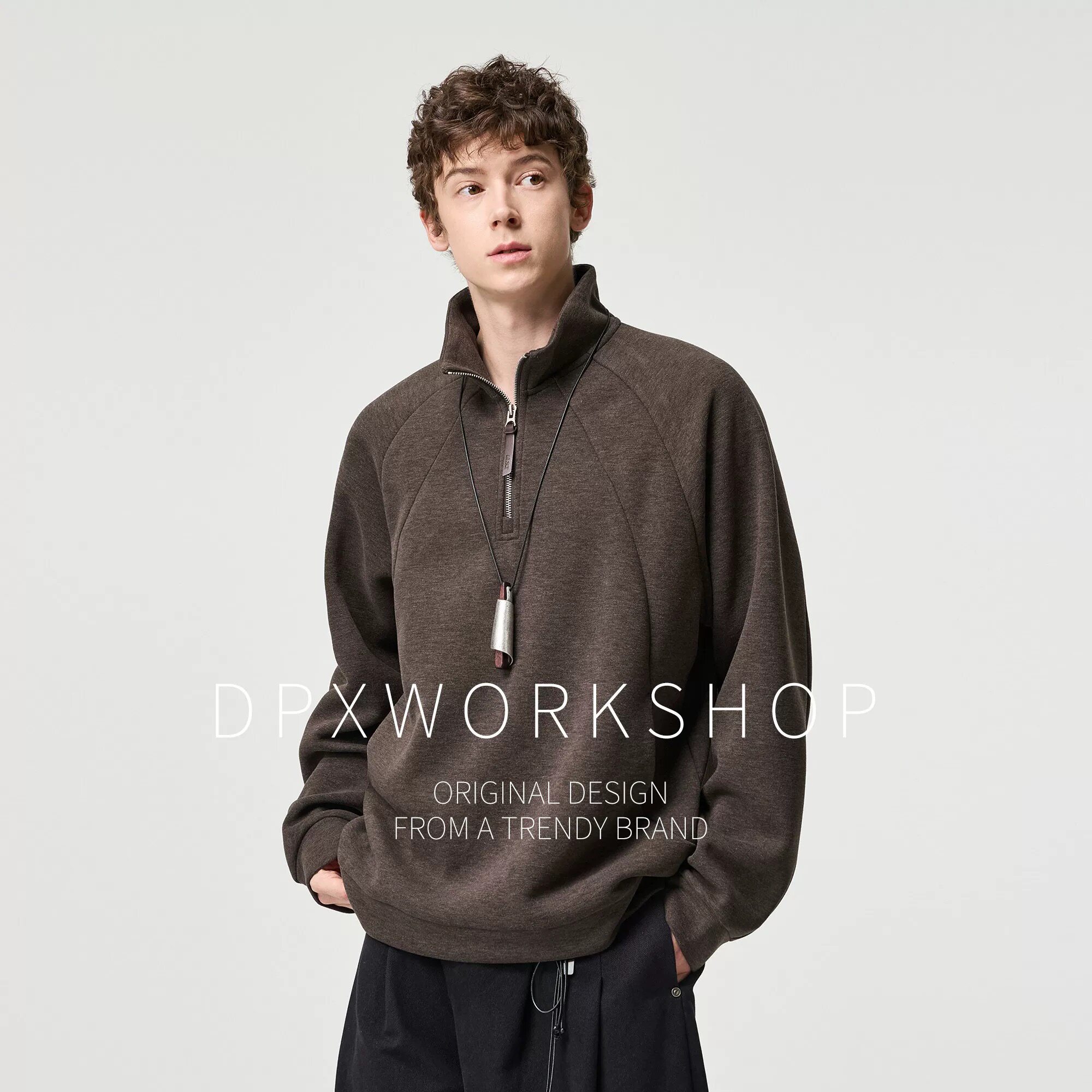 DPX莱赛尔花纱肌理立领卫衣男款2026秋季新款时尚潮流半拉链外套
