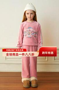 验货2025秋季小熊童装女童天鹅绒运动套装圆领卫衣长裤刺绣