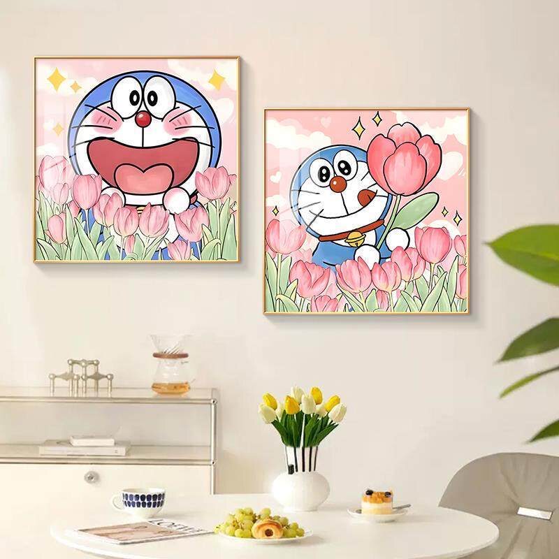 哆啦a梦数字油画diy新手学生小尺寸解压手绘卡通礼物油彩装饰画