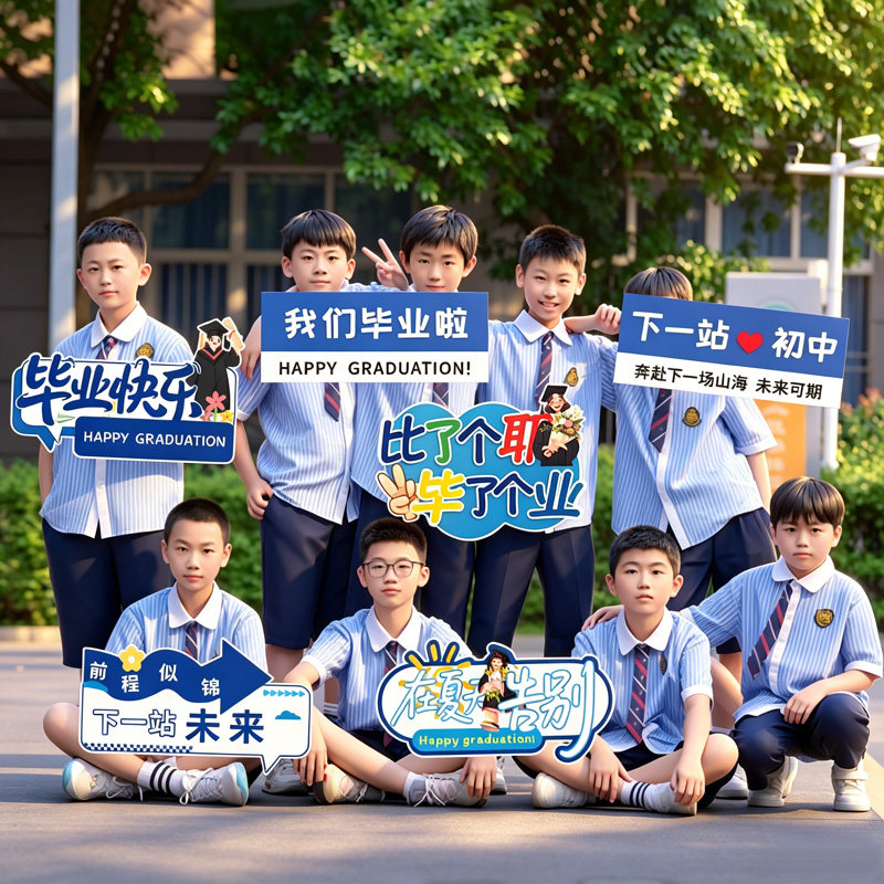 小学六年级毕业季典礼拍照道具kt板手举牌初教室场景布置装饰氛围