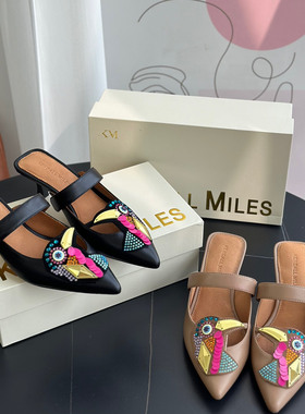 25新款小众KENDALL MILES鹦鹉高跟凉鞋一字带真皮尖头细跟单鞋女