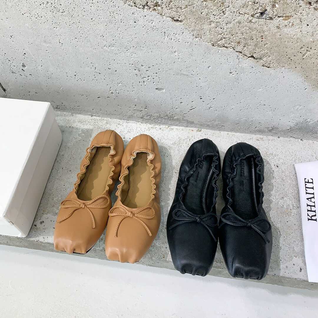 舒适真皮蝴蝶结褶皱女单鞋24新款