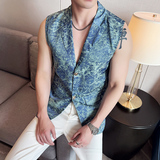 夏季冰丝无袖西装背心无里衬提花休闲西装DXZ007-P83，男装背心/马甲，星座1606-1